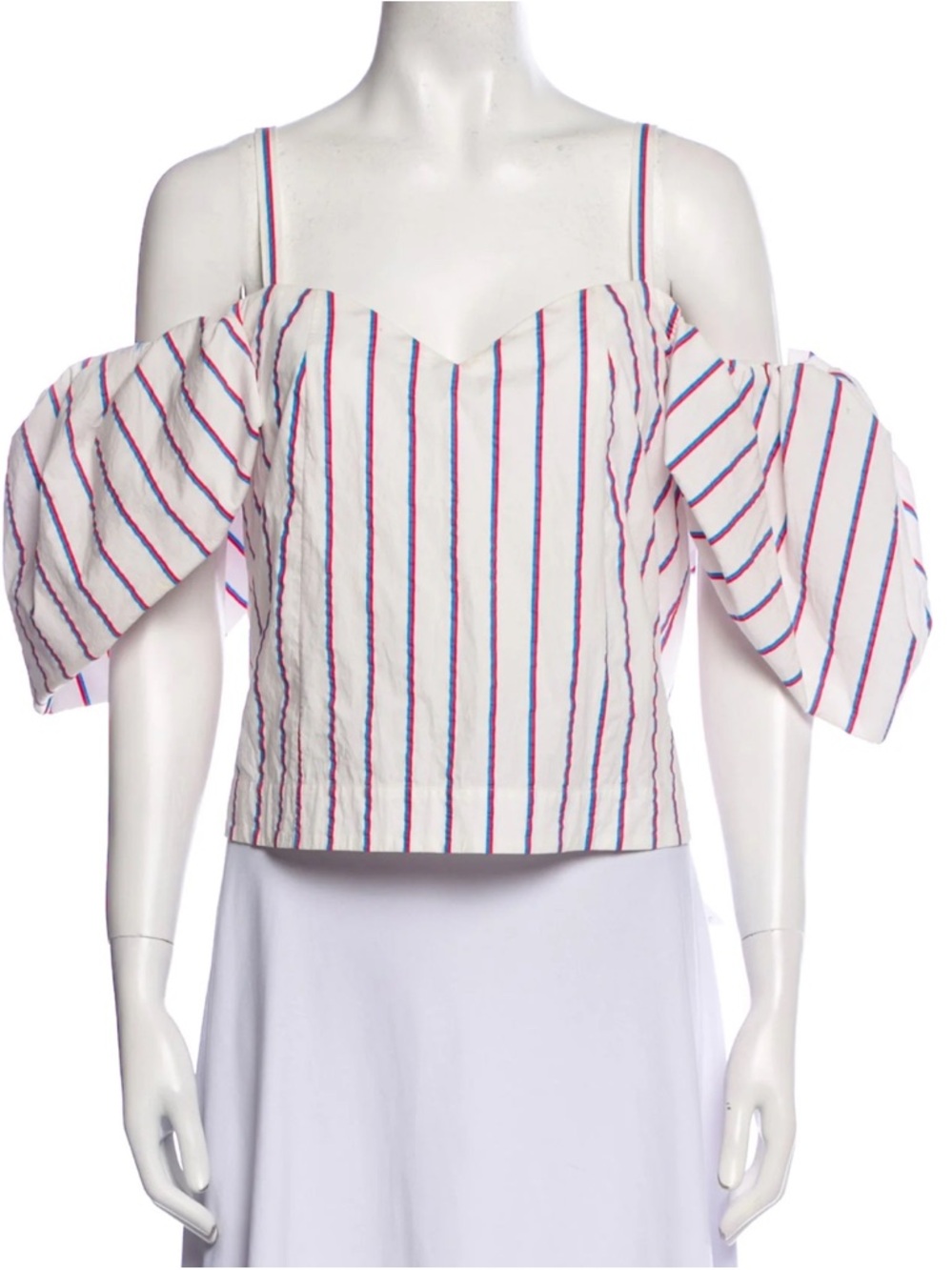 Rosie Assoulin White Spaghetti Strap Top with Pink & Blue Stripes
